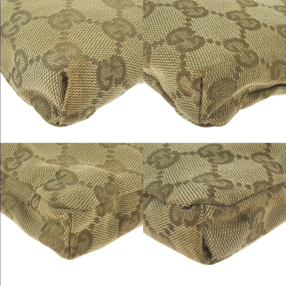 Gucci Gold Beige GG Canvas Dual Pocket Crossbody Belt Bag - Picture 6 of 12